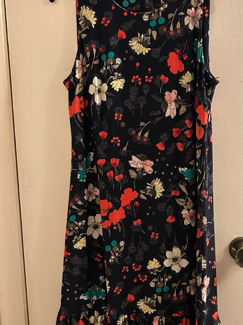 Tommy Hilfiger Black Floral Sleeveless Dress with Red & Cream Accents